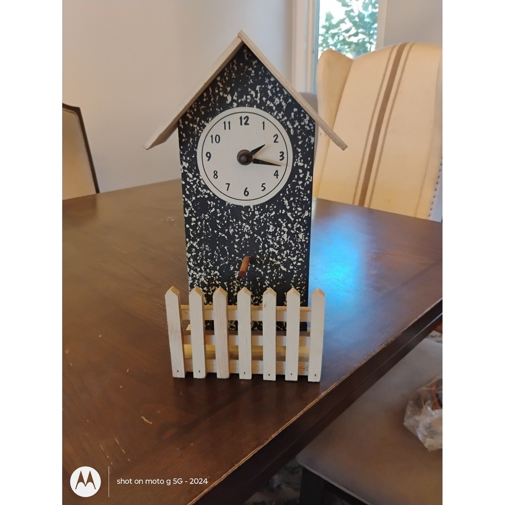 Vintage Composition Notebook Style Wooden Birdhouse Clock Schoolhouse Decor